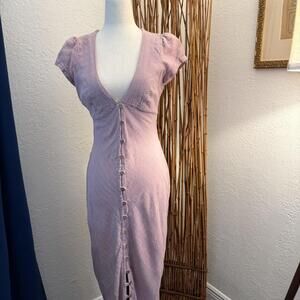 Free People Lilac purple midi dress with button down front and side zippe